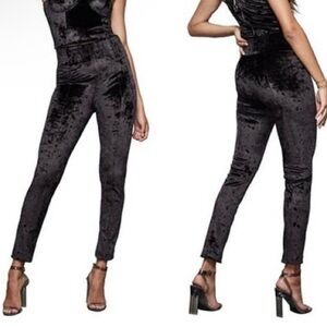 GOOD AMERICAN Black Crushed Velvet Disco Boss Skinny Pants Leggings Sz 1 XS NWT